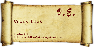 Vrbik Elek névjegykártya